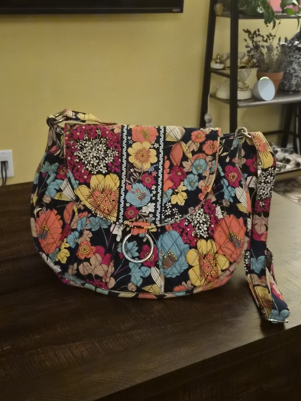 Vera Bradley Floral Quilted Crossbody Bag in Black, Pink, Yellow, Blue